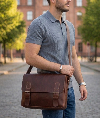 MALETÍN DE ORDENADOR VINTAGE DE CUERO PARA HOMBRE CON BANDOLERA | 2 colores