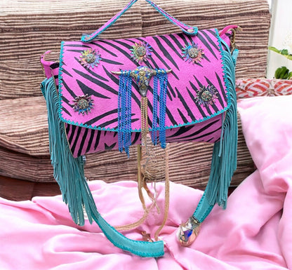 SAC EN CUIR ZEBRE INDIEN BOHO CHIC