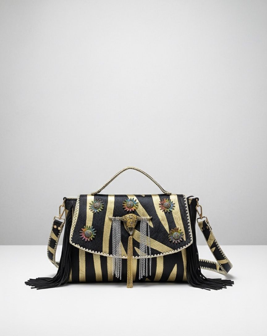 BOLSO BOHO CHIC DE PIEL INDIA CEBRA | 2 colores