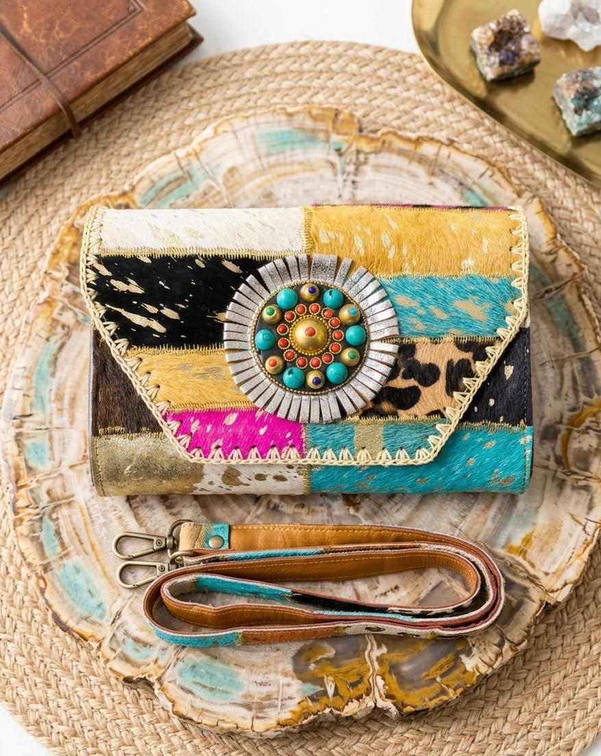 CARTERA DE MANO PIEL ESTILO BOHO CHIC ANIMAL PRINT | Colores y combinaciones mixtas