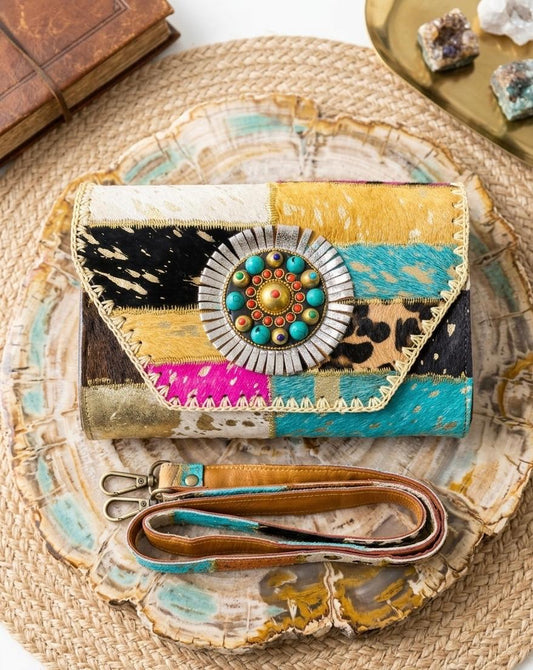 CARTERA DE MANO PIEL ESTILO BOHO CHIC ANIMAL PRINT | Colores y combinaciones mixtas