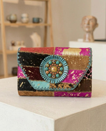 CARTERA DE MANO PIEL ESTILO BOHO CHIC ANIMAL PRINT | Colores y combinaciones mixtas