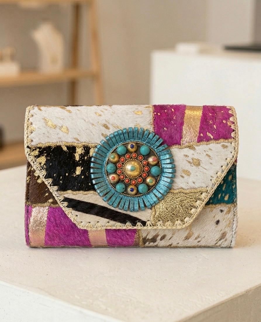 CARTERA DE MANO PIEL ESTILO BOHO CHIC ANIMAL PRINT | Colores y combinaciones mixtas