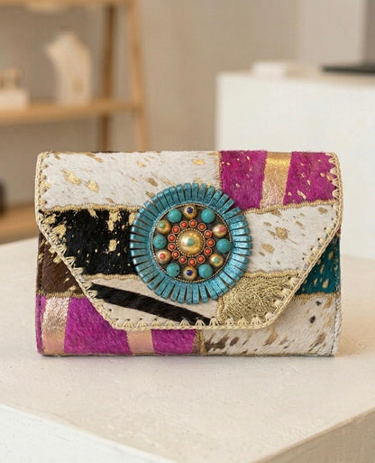 CARTERA DE MANO PIEL ESTILO BOHO CHIC ANIMAL PRINT | Colores y combinaciones mixtas