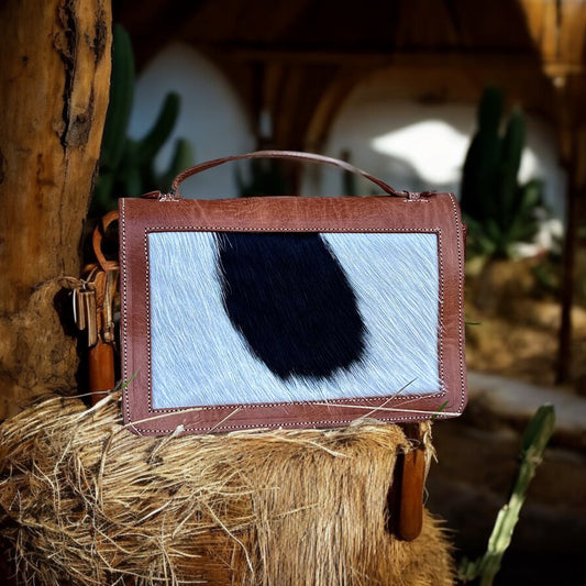 BOLSA DE COURO COM CABELO NATURAL