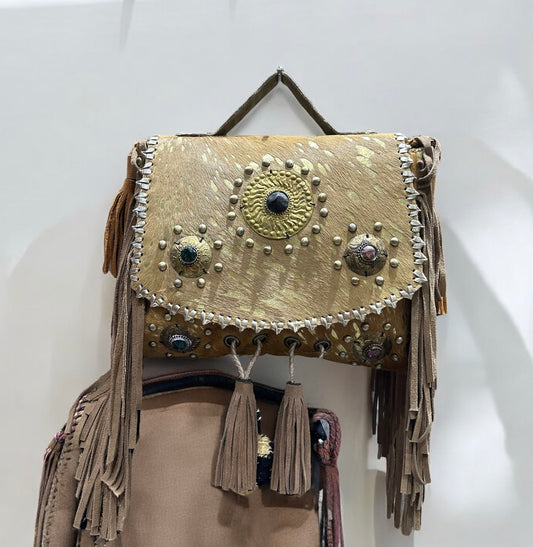 BOLSO BOHEMIO PIEL INDIA DORADO | 3 colores