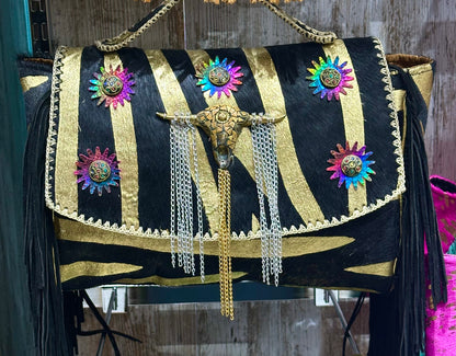 BOHO CHIC INDIAN ZEBRA LEATHER BAG