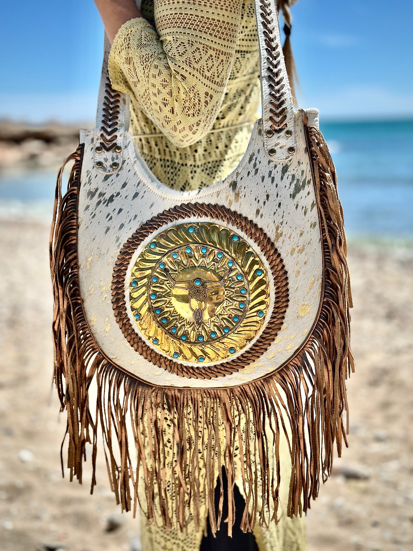 BOLSO BOHO CHIC IBIZA BOHEMIO CON FLECOS BLANCO | 2 colores