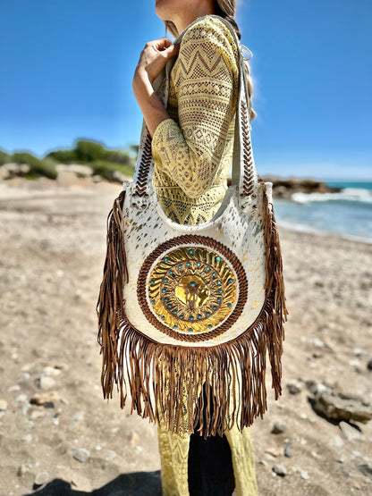 BOLSO BOHO CHIC IBIZA BOHEMIO CON FLECOS BLANCO | 2 colores