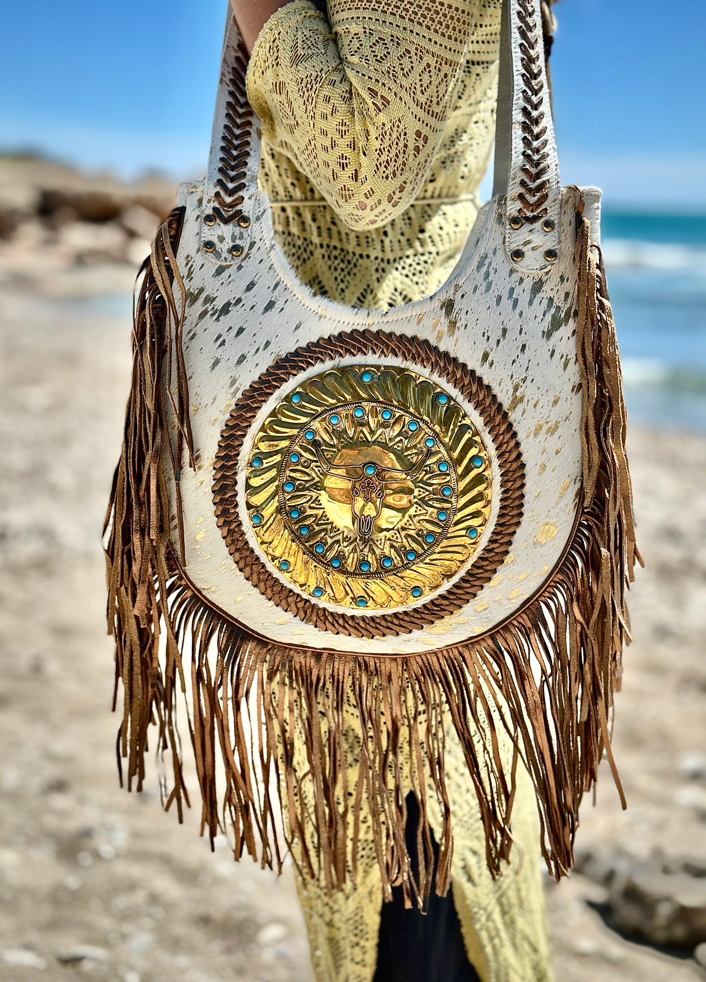 BOLSO BOHO CHIC IBIZA BOHEMIO CON FLECOS BLANCO | 2 colores