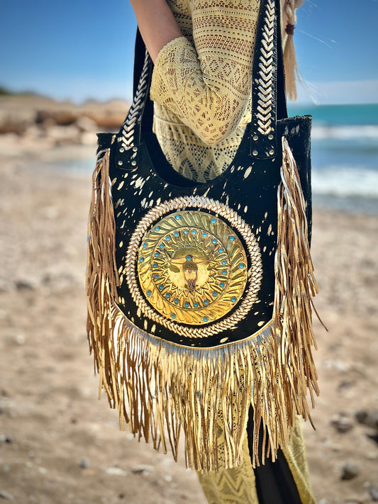 BOLSO BOHO CHIC IBIZA BOHEMIO CON FLECOS NEGRO | 2 colores