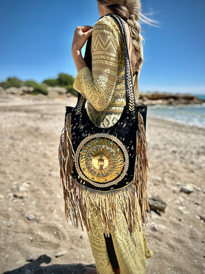 BOLSO BOHO CHIC IBIZA BOHEMIO CON FLECOS BLANCO | 2 colores