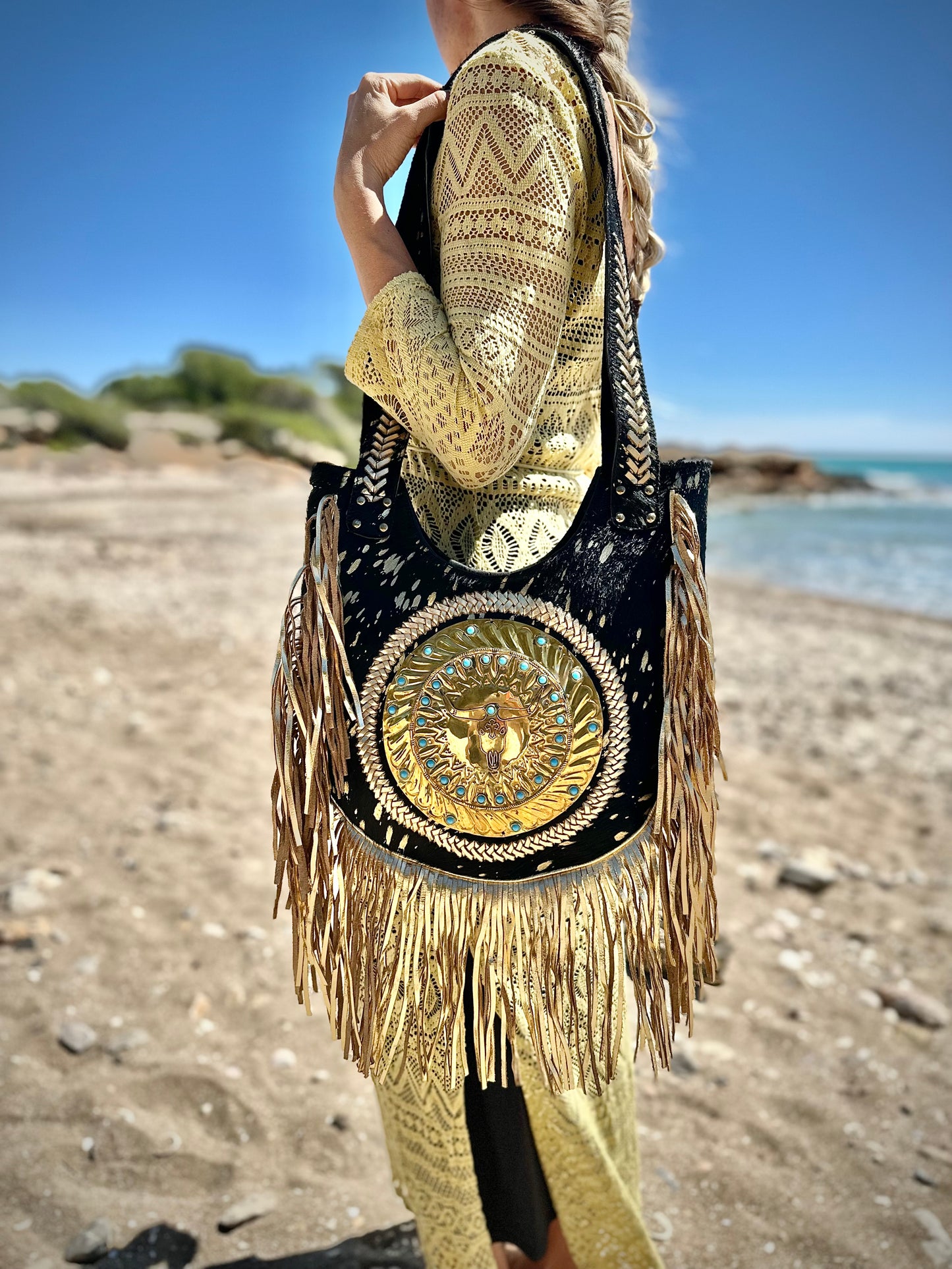 BOLSO BOHO CHIC IBIZA BOHEMIO CON FLECOS BLANCO | 2 colores