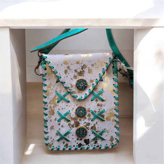 BOHO CHIC WHITE LEATHER HAIR PHONE BAG