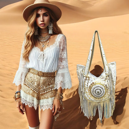 BOHO CHIC BAG WITH FRINGES AND SHELLS WHITE | 3 colors