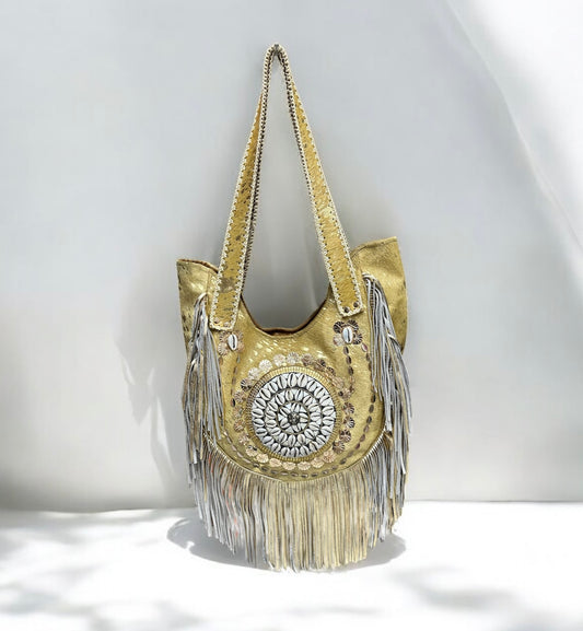 BOLSO BOHO CHIC CON FLECOS DORADO | 3 colores
