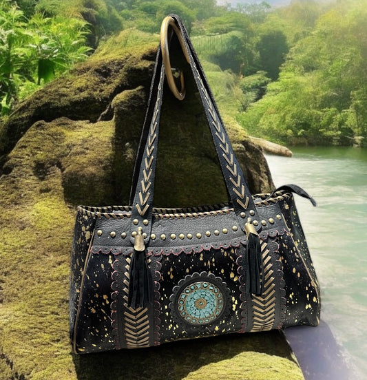 BOLSO ÉTNICO BOHO CHIC GRANDE NEGRO Y DORADO | 2 colores