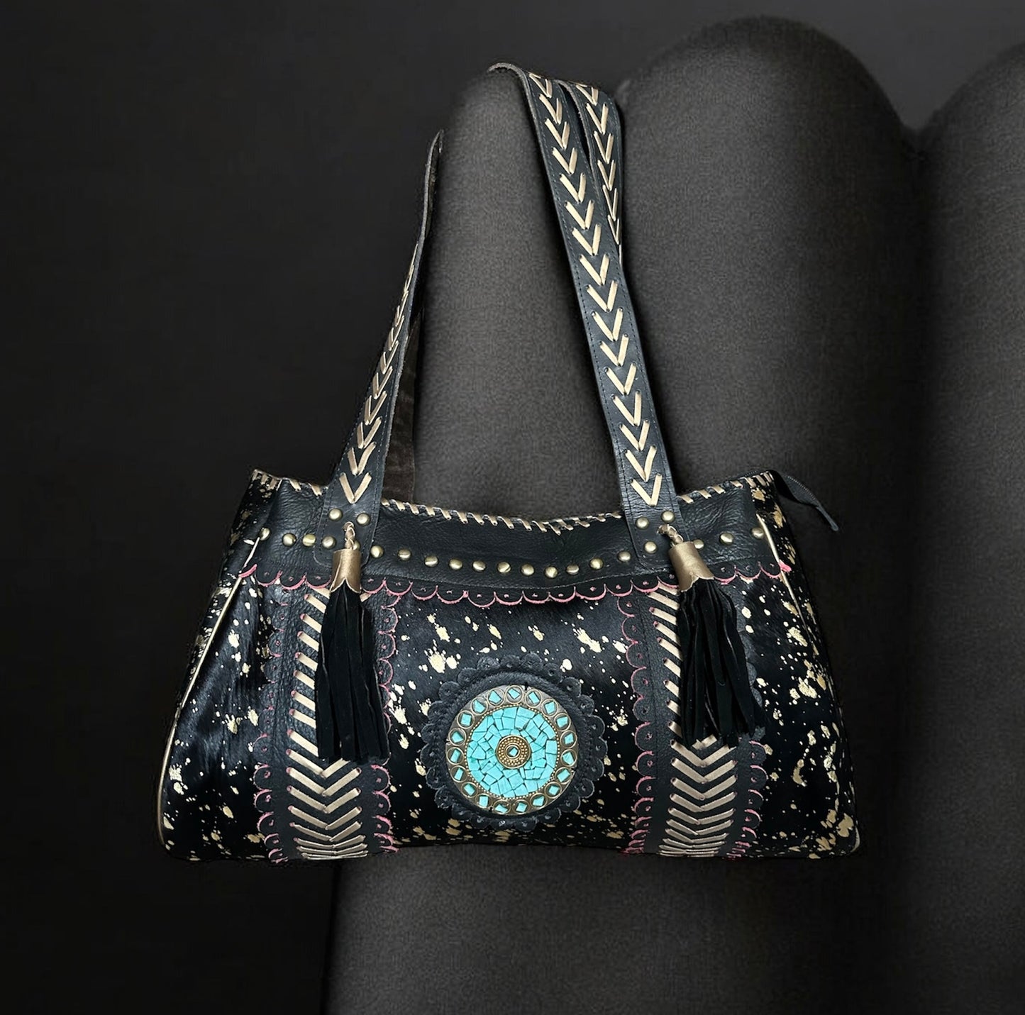 BOLSO ÉTNICO BOHO CHIC GRANDE NEGRO Y DORADO | 2 colores