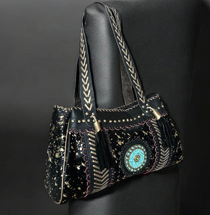BOLSO ÉTNICO BOHO CHIC GRANDE NEGRO Y DORADO | 2 colores