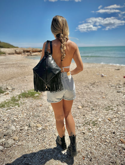 MOCHILA DE CUERO VINT CON FLECOS ANTIRROBO NEGRO | 4 colores