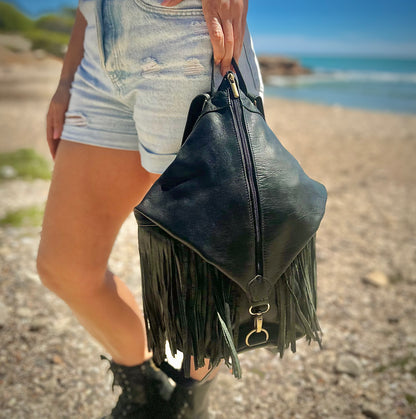 MOCHILA DE CUERO VINT CON FLECOS ANTIRROBO NEGRO | 4 colores
