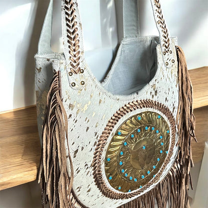 BOLSO BOHO CHIC IBIZA BOHEMIO CON FLECOS BLANCO | 2 colores