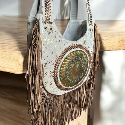 BOLSO BOHO CHIC IBIZA BOHEMIO CON FLECOS BLANCO | 2 colores