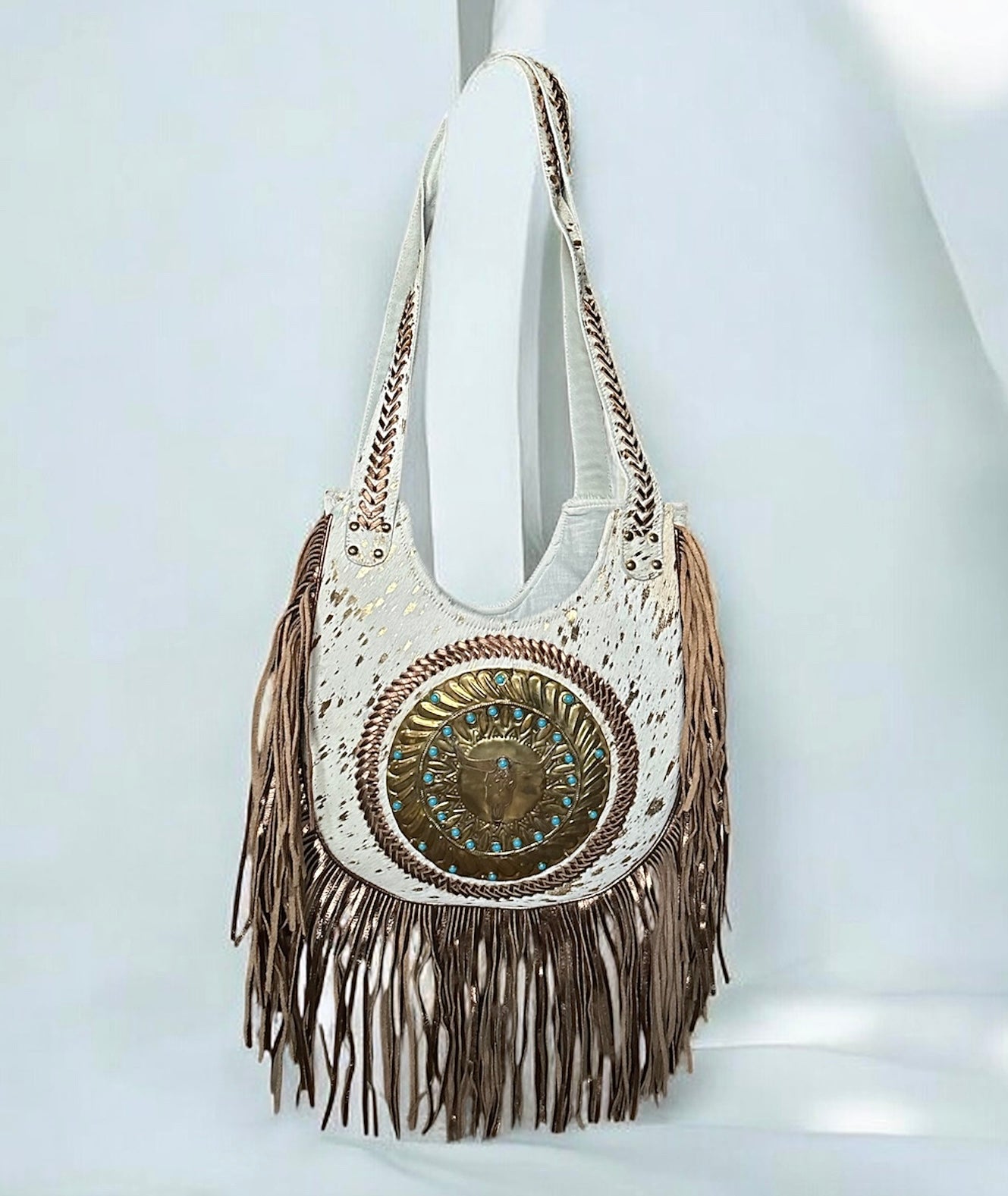 BOLSO BOHO CHIC IBIZA BOHEMIO CON FLECOS BLANCO | 2 colores