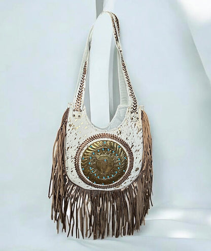 BOLSO BOHO CHIC IBIZA BOHEMIO CON FLECOS BLANCO | 2 colores