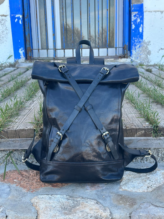 MOCHILA GRANDE DE CUERO VINTAGE NEGRO | 3 colores