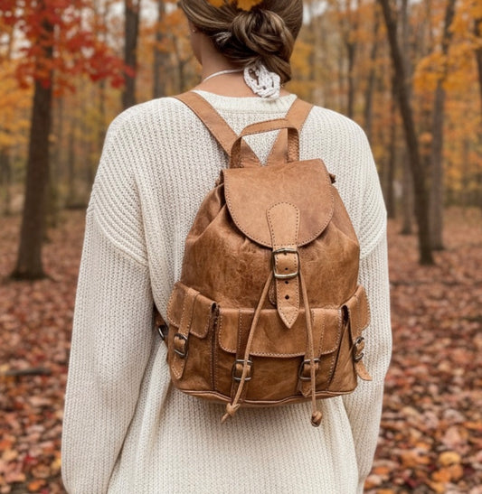 MOCHILA DE CUERO PEQUEÑA SIERRA NATURAL | 3 colores