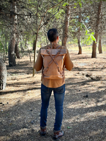 MOCHILA GRANDE DE CUERO VINTAGE MARRÓN TEJA OSCURO | 3 colores