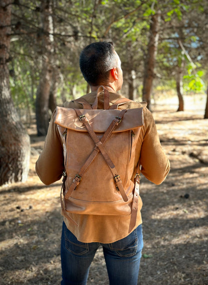 MOCHILA GRANDE DE CUERO VINTAGE NATURAL | 3 colores