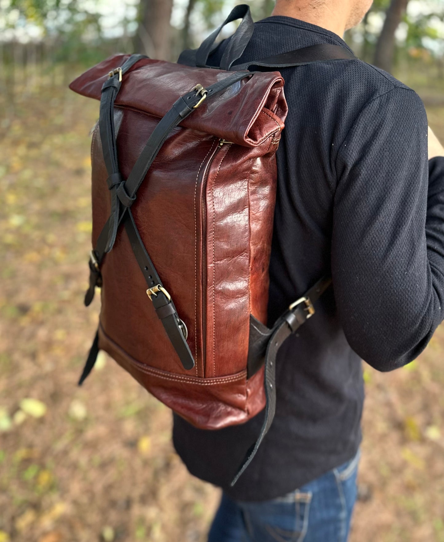 MOCHILA GRANDE DE CUERO VINTAGE MARRÓN TEJA OSCURO | 3 colores