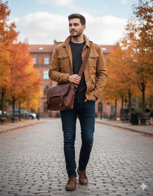 MEN'S VINTAGE LEATHER COMPUTER BRIEF WITH SHOULDER STRAP | 2 colors