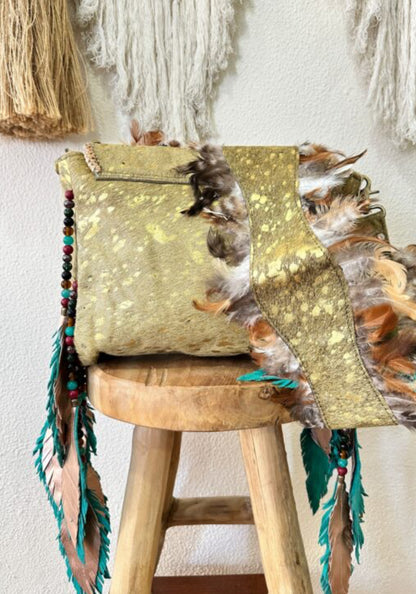 BOLSA DE COURO ÉTNICA BOHO OWL 
