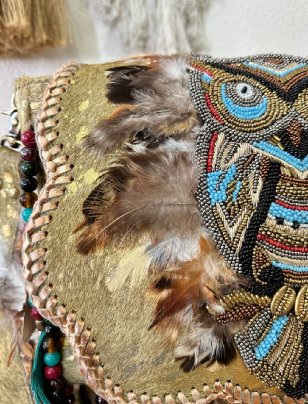 BOLSA DE COURO ÉTNICA BOHO OWL 