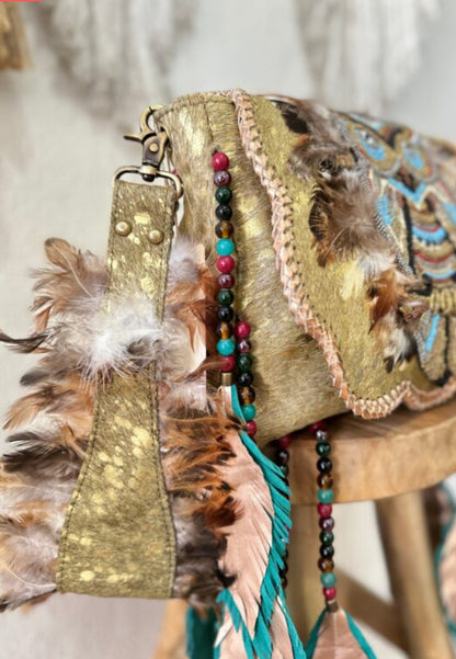 BOLSA DE COURO ÉTNICA BOHO OWL 
