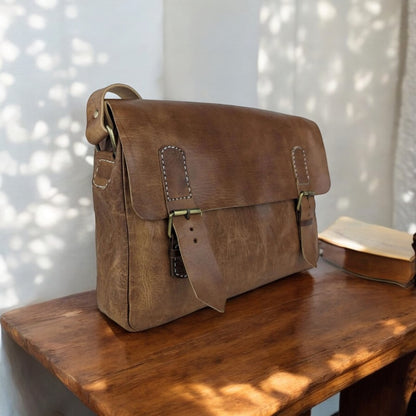 MALETÍN DE ORDENADOR VINTAGE DE CUERO PARA HOMBRE CON BANDOLERA | 2 colores