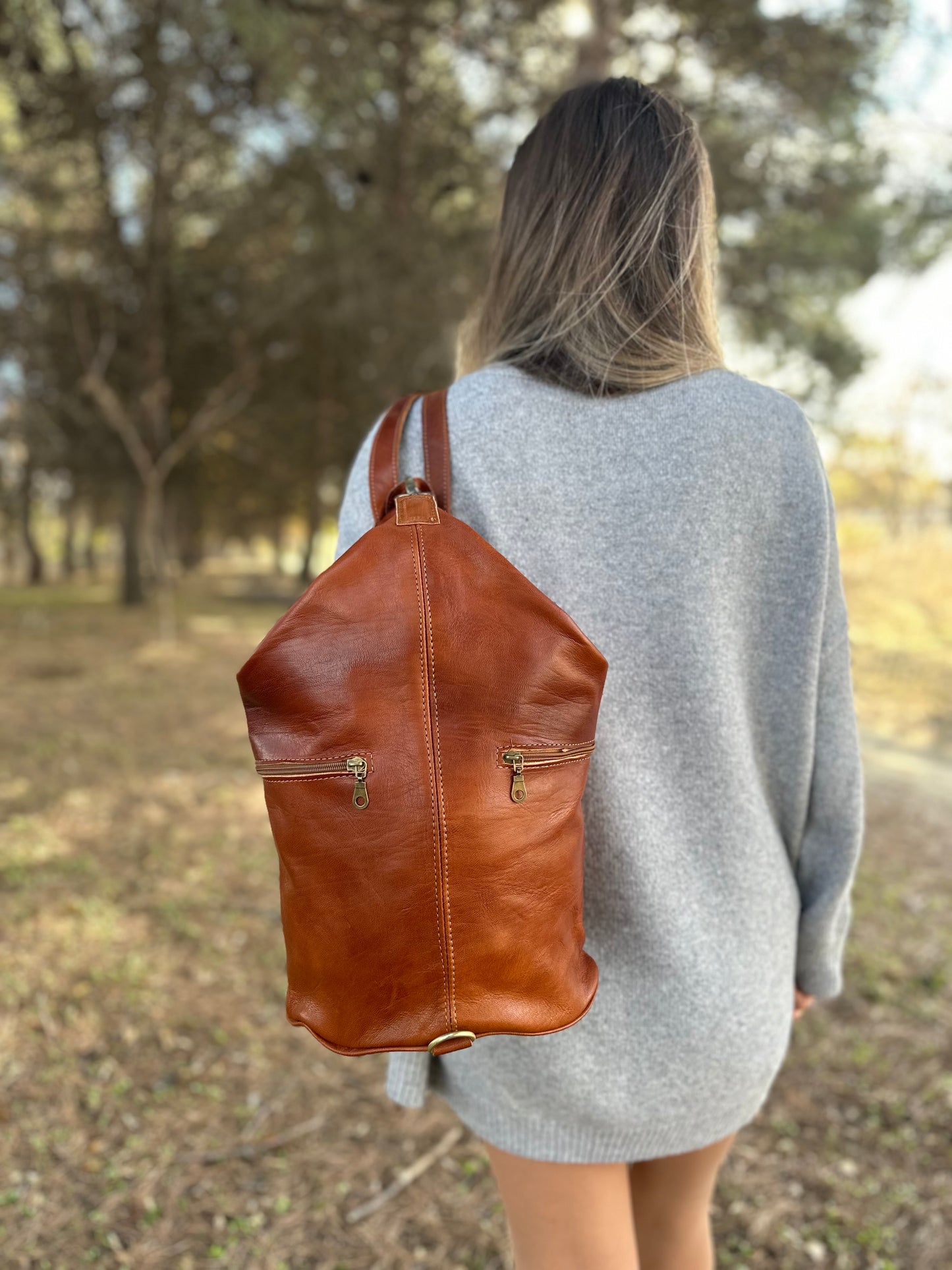 SAC À DOS EN CUIR AVEC FERMETURE ANTIVOL VINTAGE ORANGE BRÛLÉ | 4 couleurs