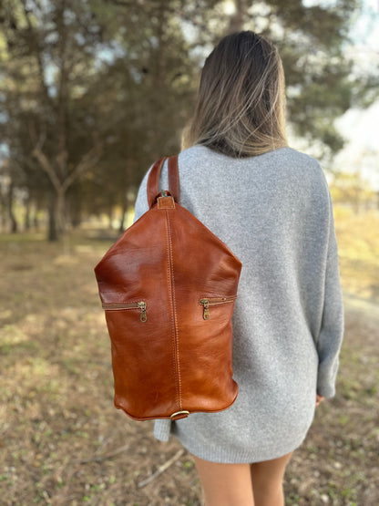 SAC À DOS EN CUIR AVEC FERMETURE ANTIVOL VINTAGE ORANGE BRÛLÉ | 4 couleurs
