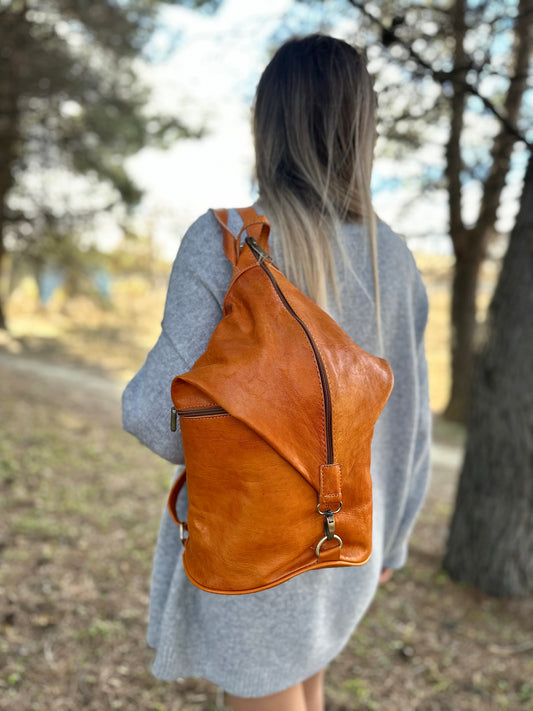 MOCHILA DE CUERO CON CIERRE ANTIRROBO VINT NARANJA QUEMADO | 4 colores
