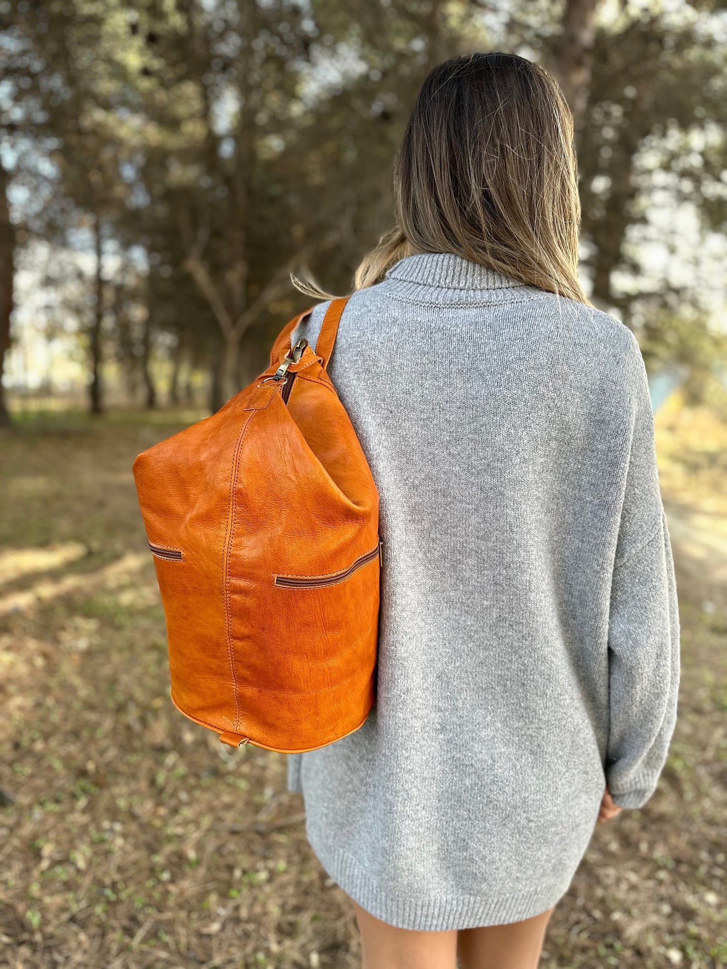 SAC À DOS EN CUIR AVEC FERMETURE ANTIVOL VINTAGE ORANGE BRÛLÉ | 4 couleurs
