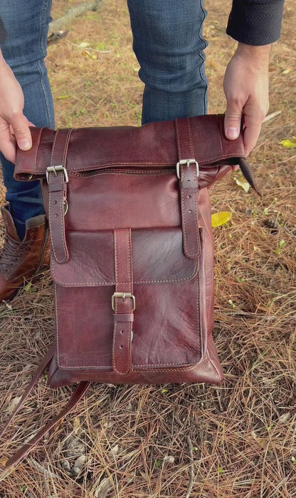 MOCHILA GRANDE DE COURO COM FECHO RETO CASTANHO ESCURO | 3 cores