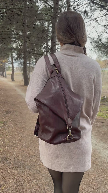MOCHILA DE CUERO CON CIERRE ANTIRROBO VINT MARRÓN MUY OSCURO | 4 colores